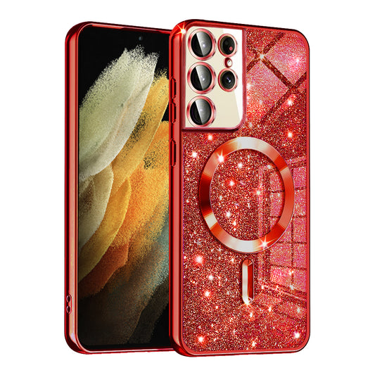 Θήκη MagSafe για Samsung Galaxy S21 Ultra 5G G998, Techsuit, Luxury Glitter, Κόκκινο