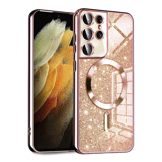 Θήκη MagSafe για Samsung Galaxy S21 Ultra 5G G998, Techsuit, Luxury Glitter, Ροζ Χρυσό