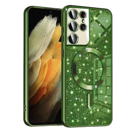 Θήκη MagSafe για Samsung Galaxy S21 Ultra 5G G998, Techsuit, Luxury Glitter, Σκούρο Πράσινο