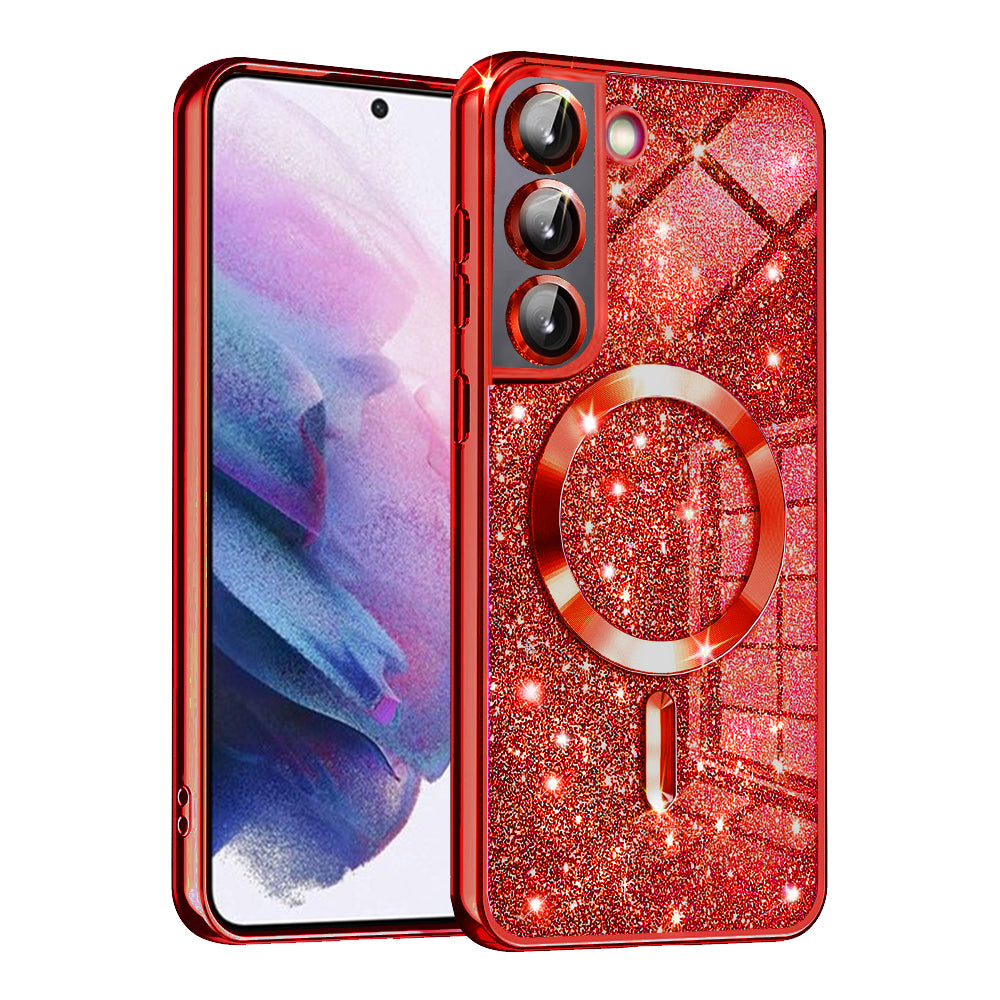 MagSafe Case for Samsung Galaxy S22 5G S901, Techsuit, Luxury Glitter, Red