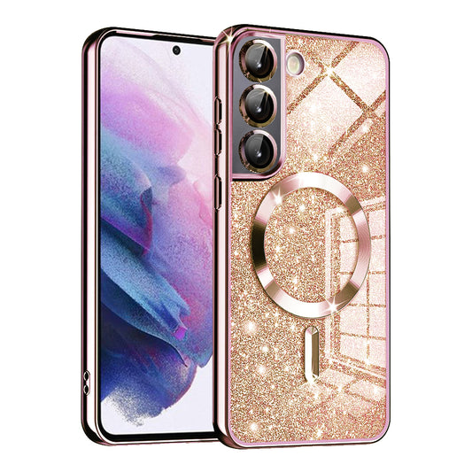 Θήκη MagSafe για Samsung Galaxy S22 5G S901, Techsuit, Luxury Glitter, Ροζ Χρυσό