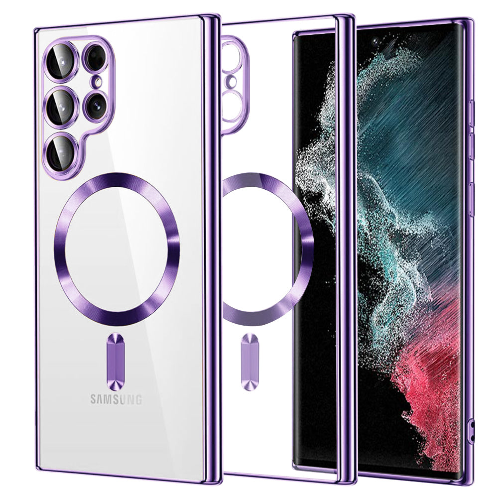 Θήκη MagSafe για Samsung Galaxy S22 Ultra 5G S908, Techsuit, Luxury Crystal, Ανοιχτό Μωβ