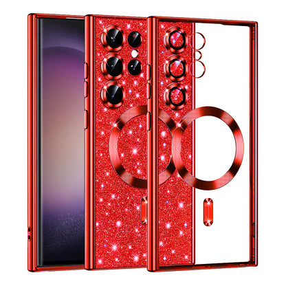 MagSafe Case for Samsung Galaxy S23 Ultra S918, Techsuit, Luxury Glitter, Red