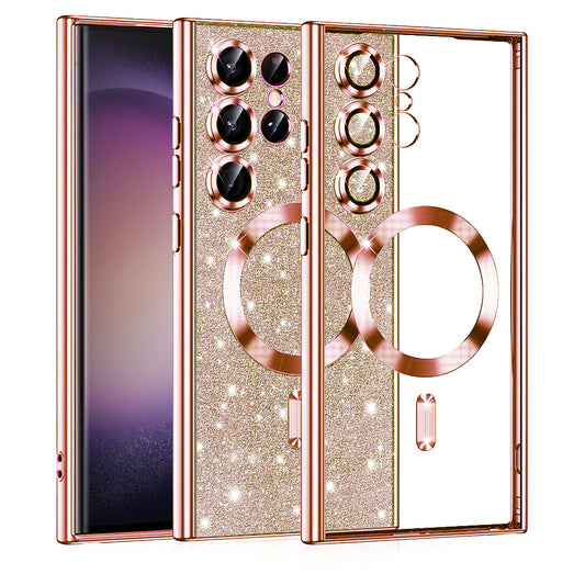 MagSafe Case for Samsung Galaxy S23 Ultra S918, Techsuit, Luxury Glitter, Rose Gold