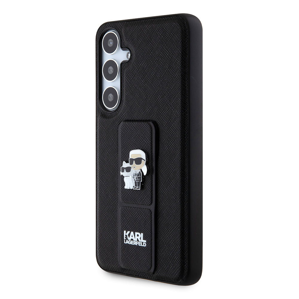 Θήκη MagSafe για Samsung Galaxy S24+ S926, Karl Lagerfeld, Saffiano Gripstand Karl & Choupette, Μαύρη