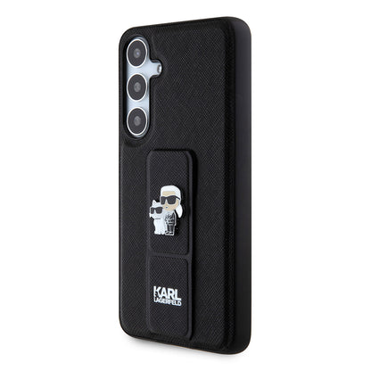 Θήκη MagSafe για Samsung Galaxy S24+ S926, Karl Lagerfeld, Saffiano Gripstand Karl & Choupette, Μαύρη