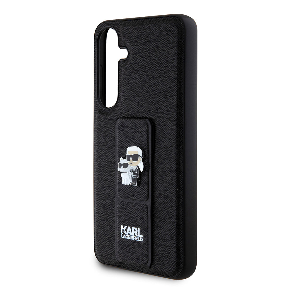 Θήκη MagSafe για Samsung Galaxy S24+ S926, Karl Lagerfeld, Saffiano Gripstand Karl & Choupette, Μαύρη