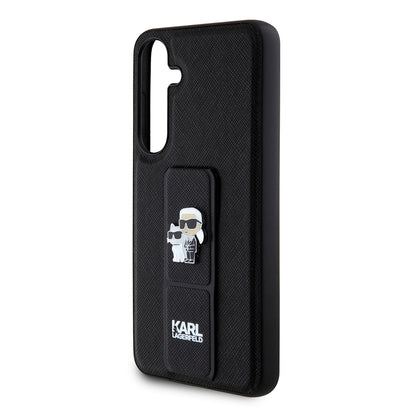 Θήκη MagSafe για Samsung Galaxy S24+ S926, Karl Lagerfeld, Saffiano Gripstand Karl & Choupette, Μαύρη