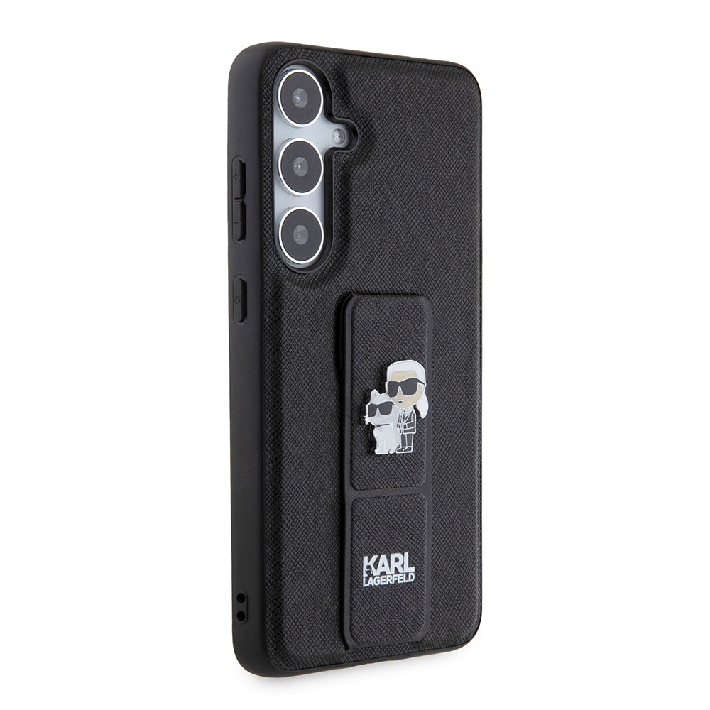 Θήκη MagSafe για Samsung Galaxy S24+ S926, Karl Lagerfeld, Saffiano Gripstand Karl & Choupette, Μαύρη