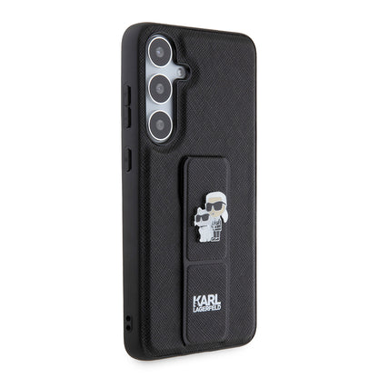 Θήκη MagSafe για Samsung Galaxy S24+ S926, Karl Lagerfeld, Saffiano Gripstand Karl & Choupette, Μαύρη