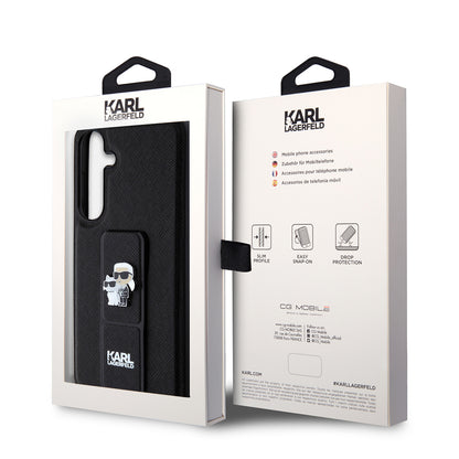 Θήκη MagSafe για Samsung Galaxy S24+ S926, Karl Lagerfeld, Saffiano Gripstand Karl & Choupette, Μαύρη