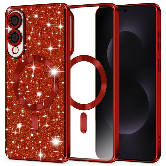 Θήκη MagSafe για Samsung Galaxy S25 Edge S937, Techsuit, Luxury Glitter, Κόκκινη