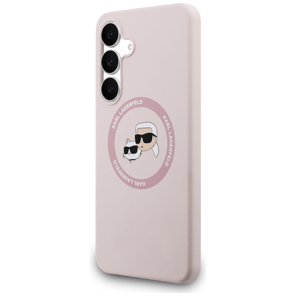 Θήκη MagSafe για Samsung Galaxy S25 FE, Karl Lagerfeld, Σιλικόνη Karl & Choupette's Heads, Ροζ