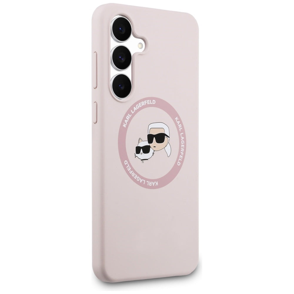 Θήκη MagSafe για Samsung Galaxy S25 FE, Karl Lagerfeld, Σιλικόνη Karl & Choupette's Heads, Ροζ
