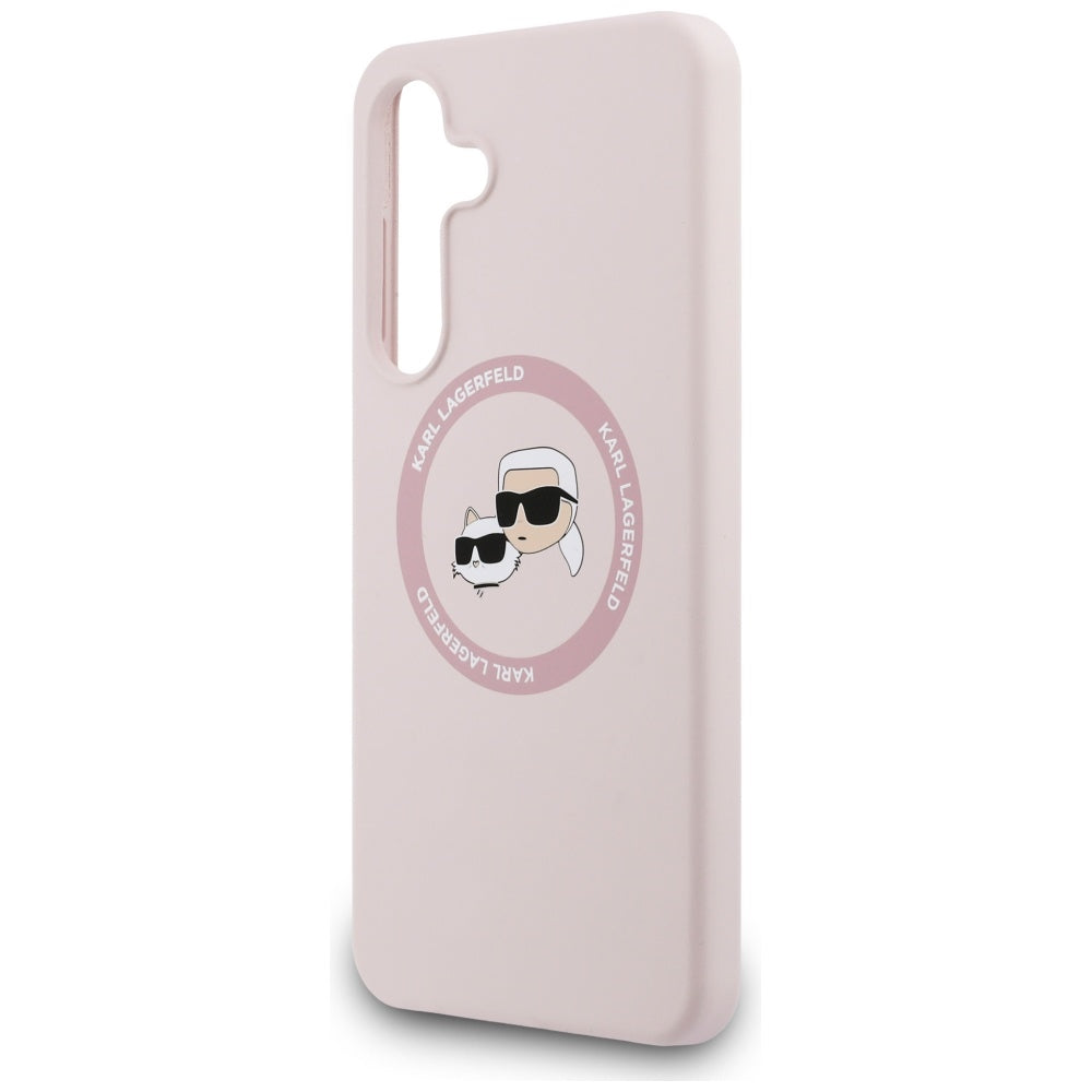 Θήκη MagSafe για Samsung Galaxy S25 FE, Karl Lagerfeld, Σιλικόνη Karl & Choupette's Heads, Ροζ