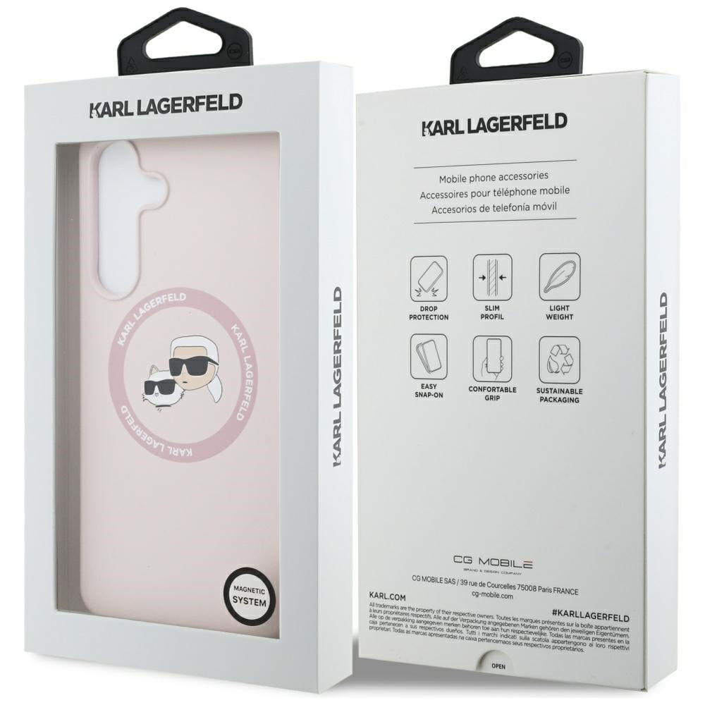 Θήκη MagSafe για Samsung Galaxy S25 FE, Karl Lagerfeld, Σιλικόνη Karl & Choupette's Heads, Ροζ