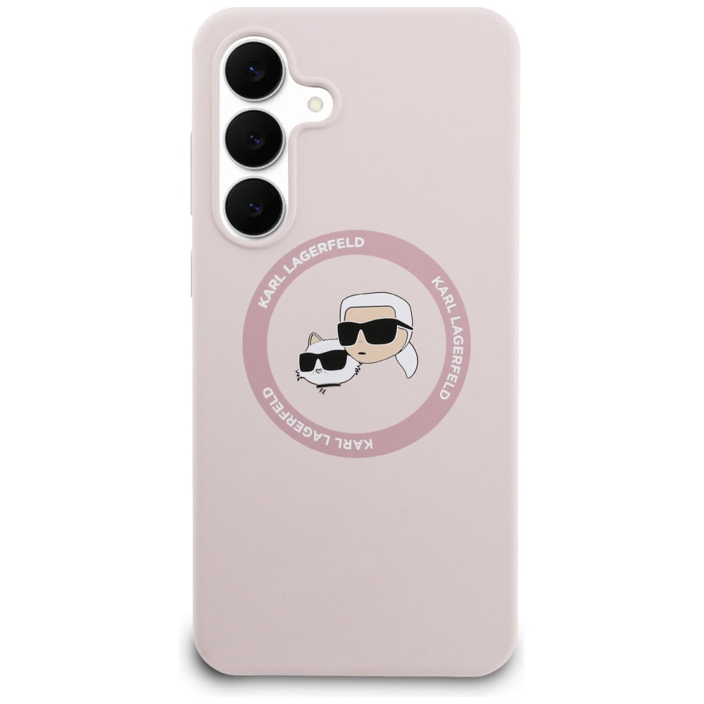 Θήκη MagSafe για Samsung Galaxy S25 FE, Karl Lagerfeld, Σιλικόνη Karl & Choupette's Heads, Ροζ