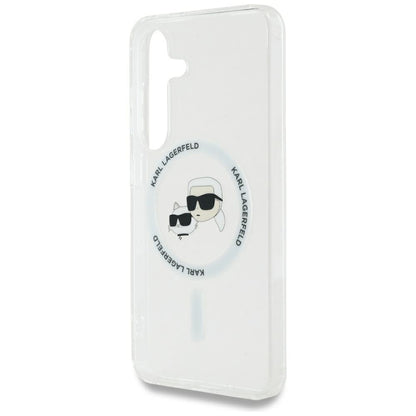 MagSafe Case for Samsung Galaxy S25+ S936, Karl Lagerfeld, IML Metal Karl & Choupette's Heads, Silver