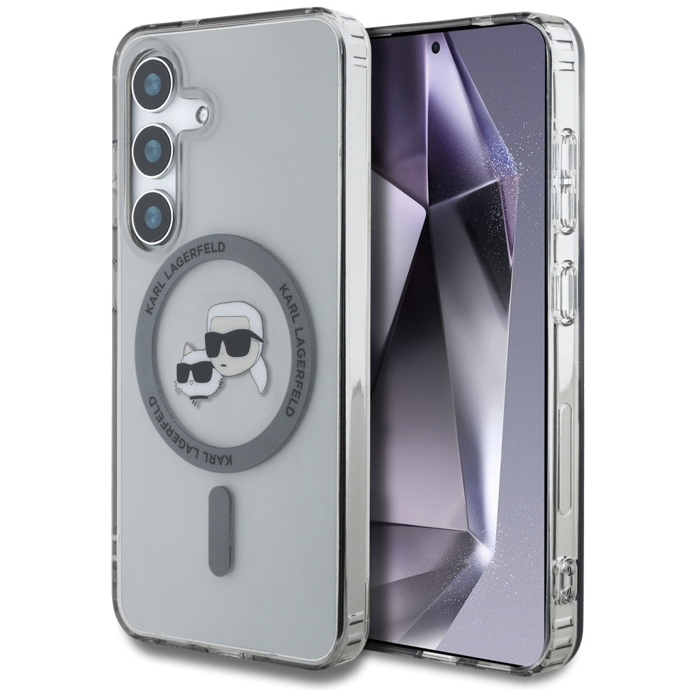 Θήκη MagSafe για Samsung Galaxy S25+ S936, Karl Lagerfeld, IML Metal Karl & Choupette's Heads, Μαύρη