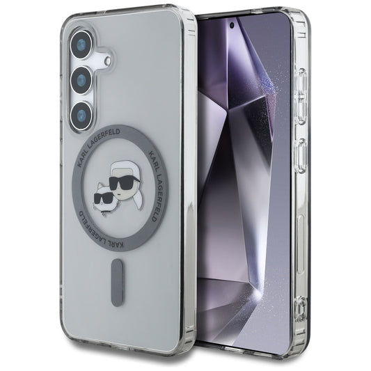 Θήκη MagSafe για Samsung Galaxy S25+ S936, Karl Lagerfeld, IML Metal Karl & Choupette's Heads, Μαύρη