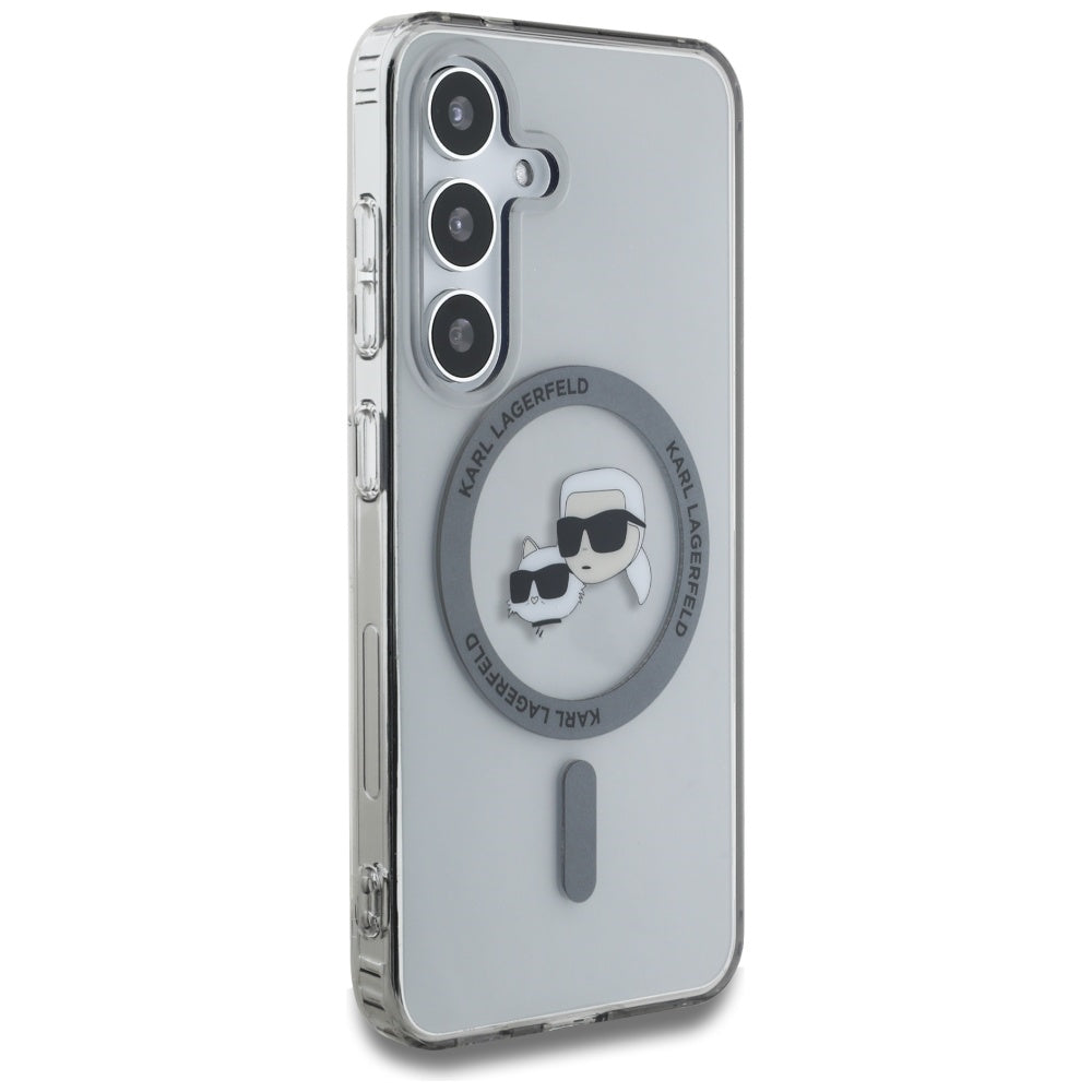 Θήκη MagSafe για Samsung Galaxy S25+ S936, Karl Lagerfeld, IML Metal Karl & Choupette's Heads, Μαύρη