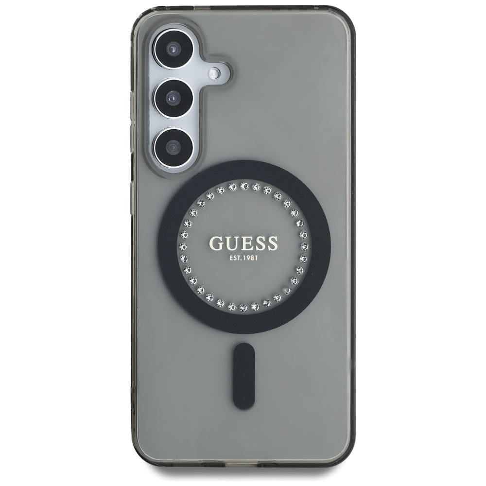 Θήκη MagSafe για Samsung Galaxy S25 S931, Guess, IML Rhinestone, Μαύρη