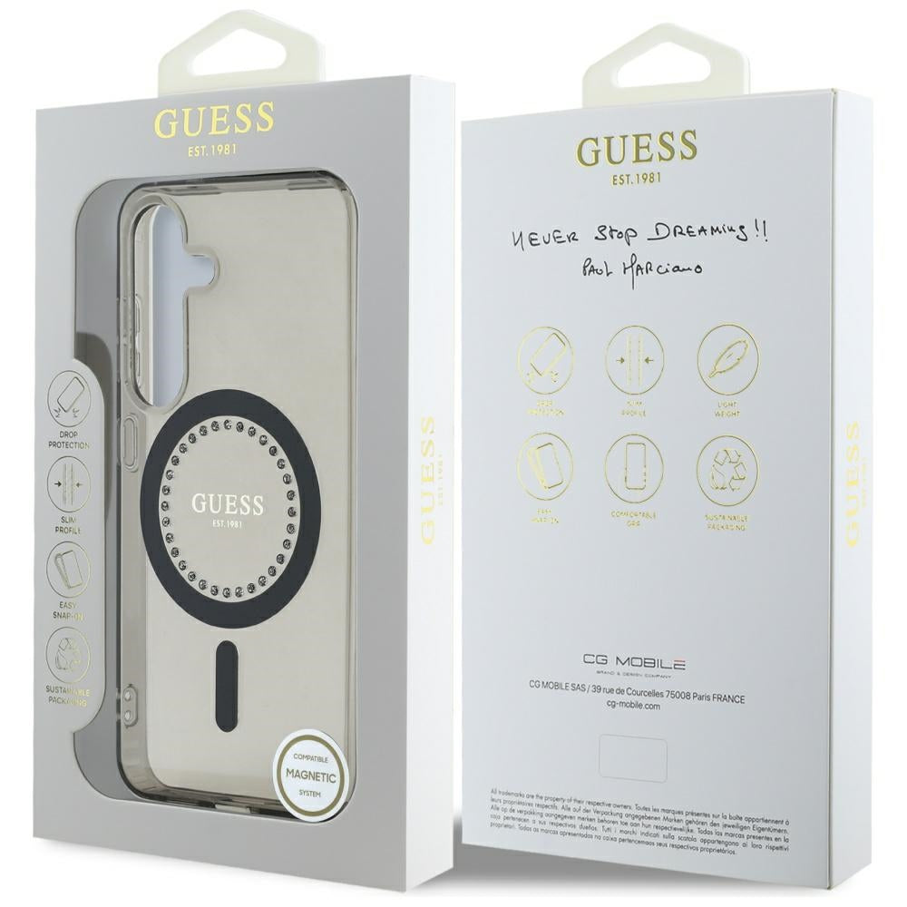 Θήκη MagSafe για Samsung Galaxy S25 S931, Guess, IML Rhinestone, Μαύρη