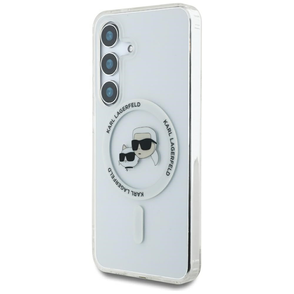 MagSafe Case for Samsung Galaxy S25 S931, Karl Lagerfeld, IML Metal Karl & Choupette's Heads, White