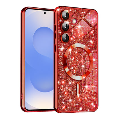 MagSafe Case for Samsung Galaxy S25 S931, Techsuit, Luxury Glitter, Red