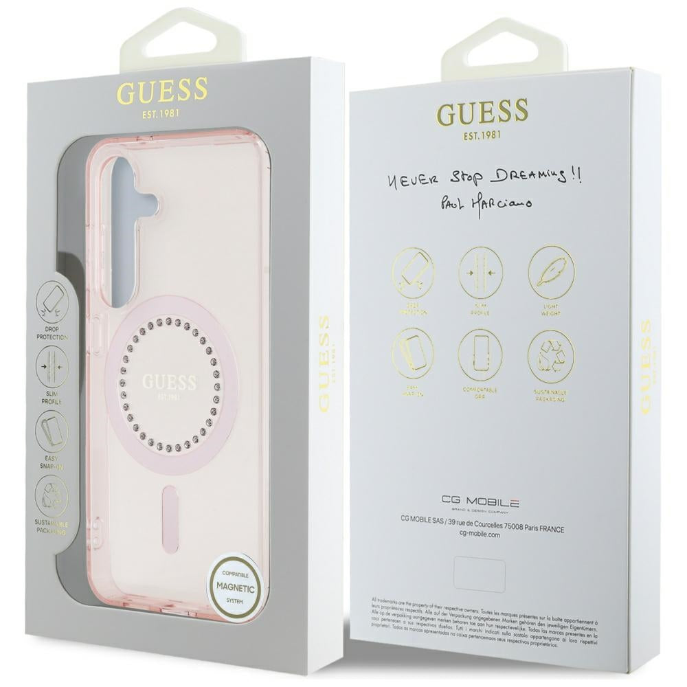 Θήκη MagSafe για Samsung Galaxy S25 S931, Guess, IML Rhinestone, Ροζ