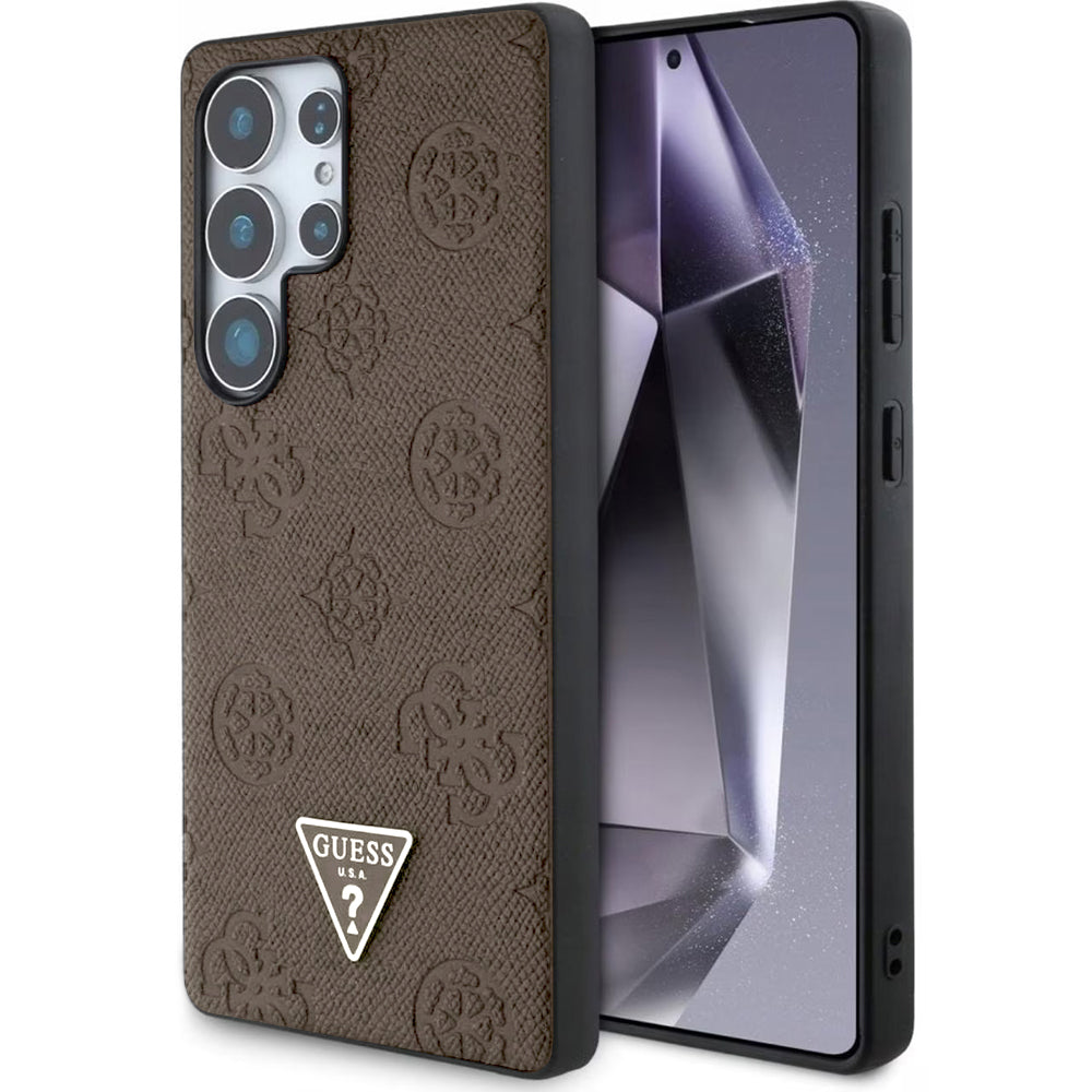 MagSafe Case for Samsung Galaxy S25 Ultra S938, Guess, Peony Grained Hot Stamp Triangle, Brown