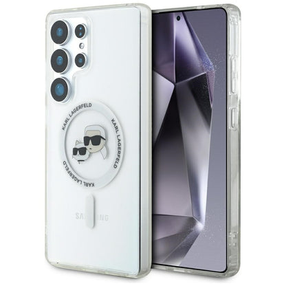 Θήκη MagSafe για Samsung Galaxy S25 Ultra S938, Karl Lagerfeld, IML Metal Karl & Choupette's Heads, Λευκή