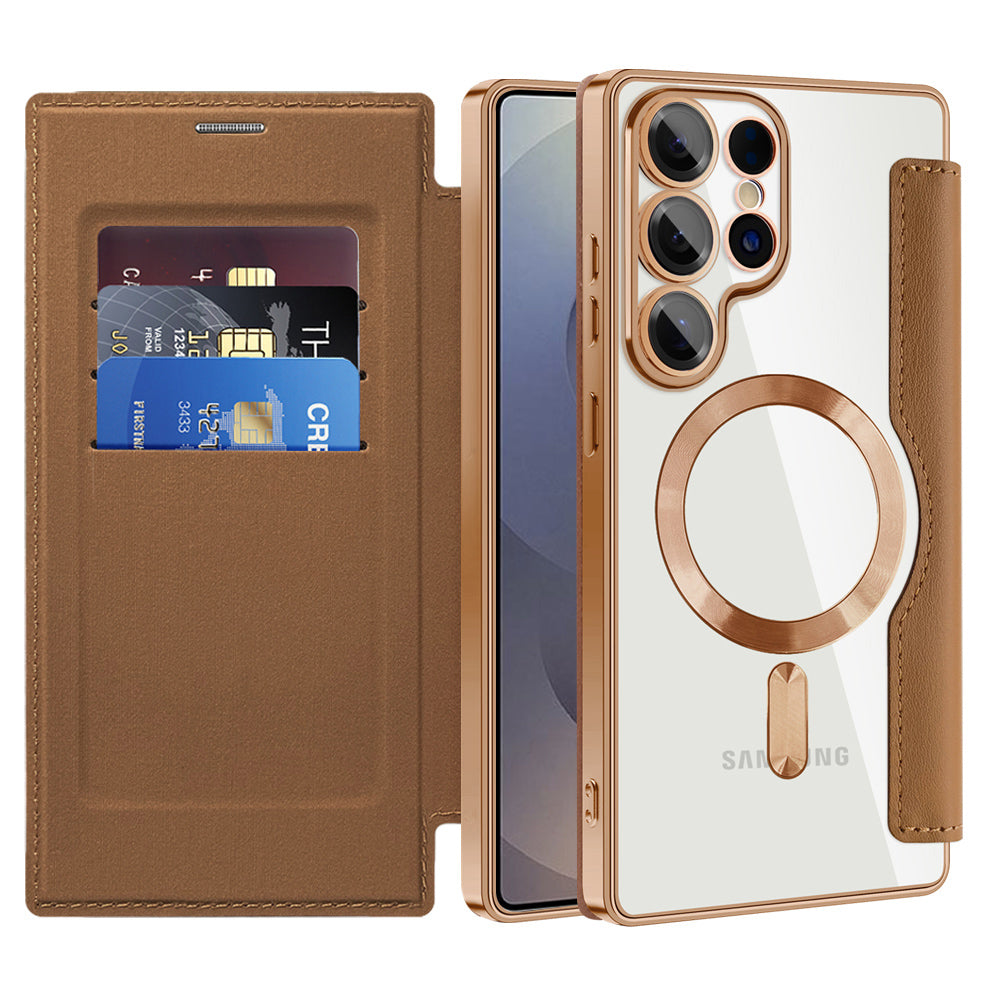 MagSafe Case for Samsung Galaxy S25 Ultra S938, Techsuit, SmartMag Book, Brown