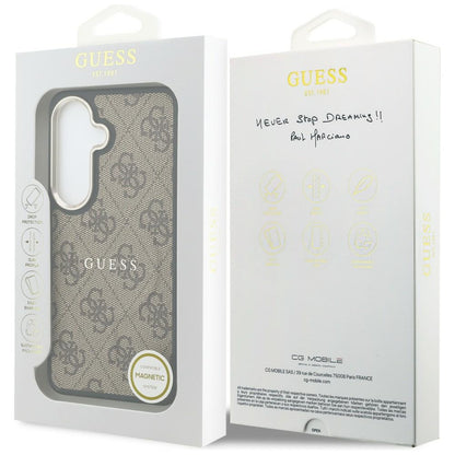 MagSafe Case for Samsung Galaxy S26 S942, Guess, 4G Embossed Ring, Brown