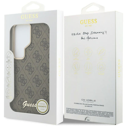 MagSafe Case for Samsung Galaxy S26 S942, Guess, 4G Script Logo, Brown