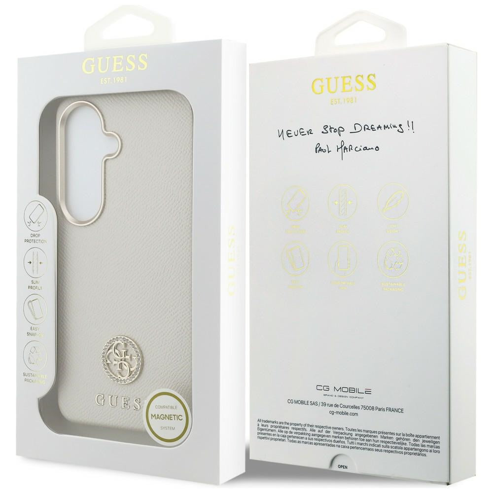 Θήκη MagSafe για Samsung Galaxy S26 S942, Guess, Rhinestone Round Logo, Μπεζ