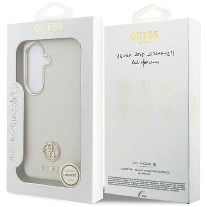 Θήκη MagSafe για Samsung Galaxy S26 S942, Guess, Rhinestone Round Logo, Μπεζ