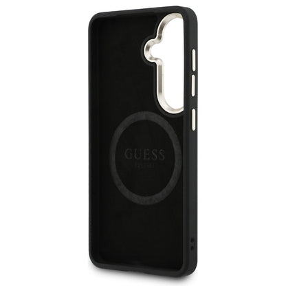 MagSafe Case for Samsung Galaxy S26 S942, Guess, Saffiano Peony Embossed Ring, Black
