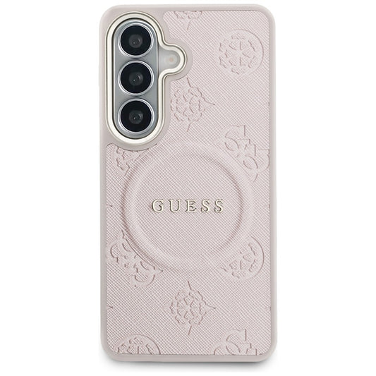 Θήκη MagSafe για Samsung Galaxy S26 S942, Guess, Saffiano Peony Embossed Ring, Ροζ