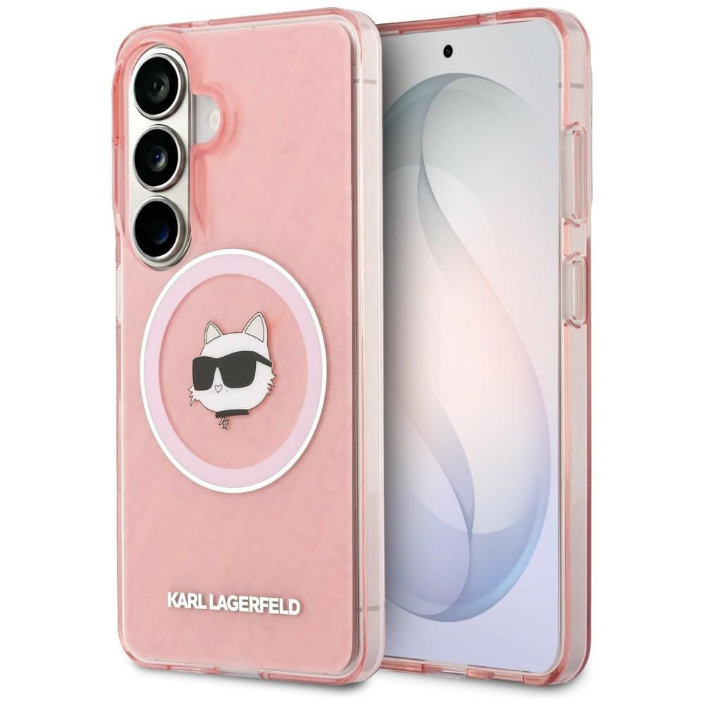 Θήκη MagSafe για Samsung Galaxy S26 S942, Karl Lagerfeld, IML Choupette Head on KL Repeated Logo, Ροζ