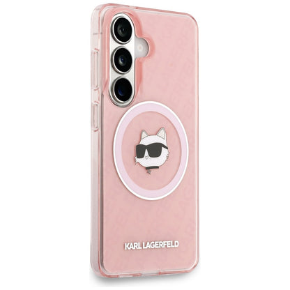 Θήκη MagSafe για Samsung Galaxy S26 S942, Karl Lagerfeld, IML Choupette Head on KL Repeated Logo, Ροζ
