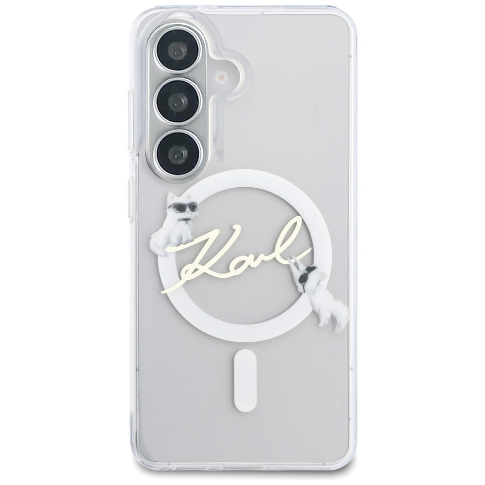 MagSafe Case for Samsung Galaxy S26 S942, Karl Lagerfeld, IML Choupette Karl Script Logo, White