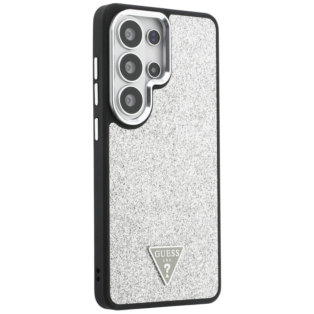 Θήκη MagSafe για Samsung Galaxy S26 Ultra S948, Guess, Σταθερό Λογότυπο Τριγώνου με Γκλίτερ, Ασημί