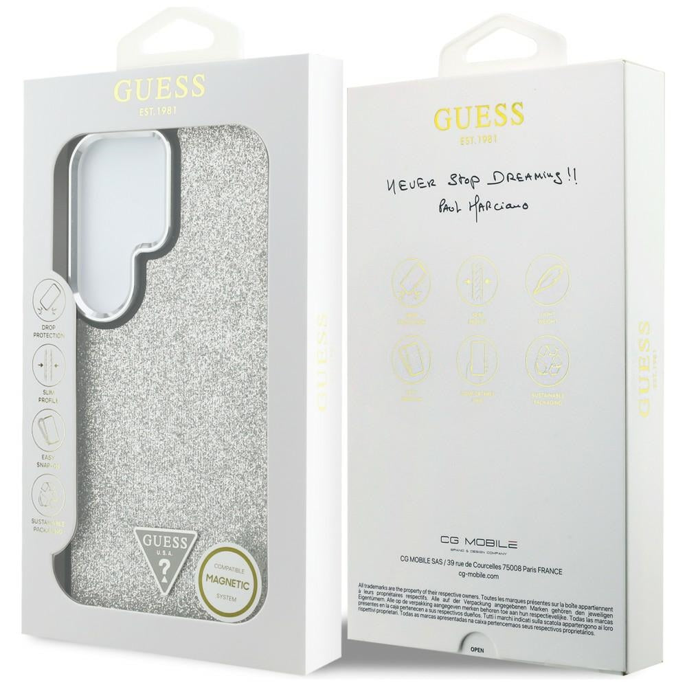 Θήκη MagSafe για Samsung Galaxy S26 Ultra S948, Guess, Σταθερό Λογότυπο Τριγώνου με Γκλίτερ, Ασημί