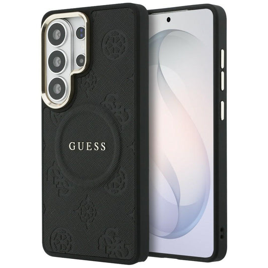 Θήκη MagSafe για Samsung Galaxy S26 Ultra S948, GUESS, Saffiano Peony Embossed Ring, Μαύρη