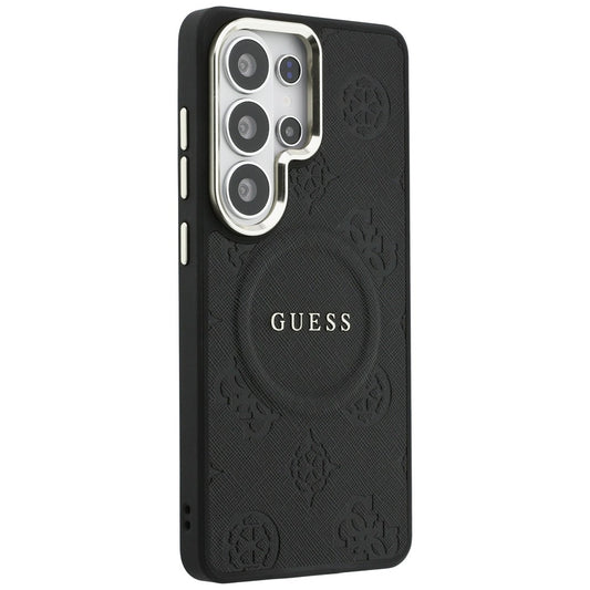 Θήκη MagSafe για Samsung Galaxy S26 Ultra S948, GUESS, Saffiano Peony Embossed Ring, Μαύρη