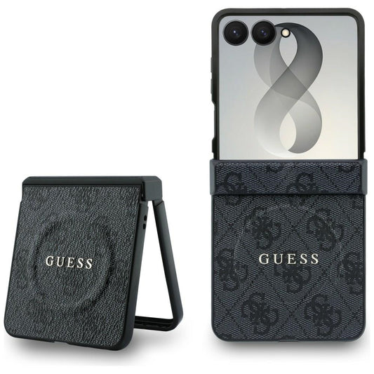 Θήκη MagSafe για Samsung Galaxy Z Flip8 F776, Guess, 4G Leather Classic, Μαύρη