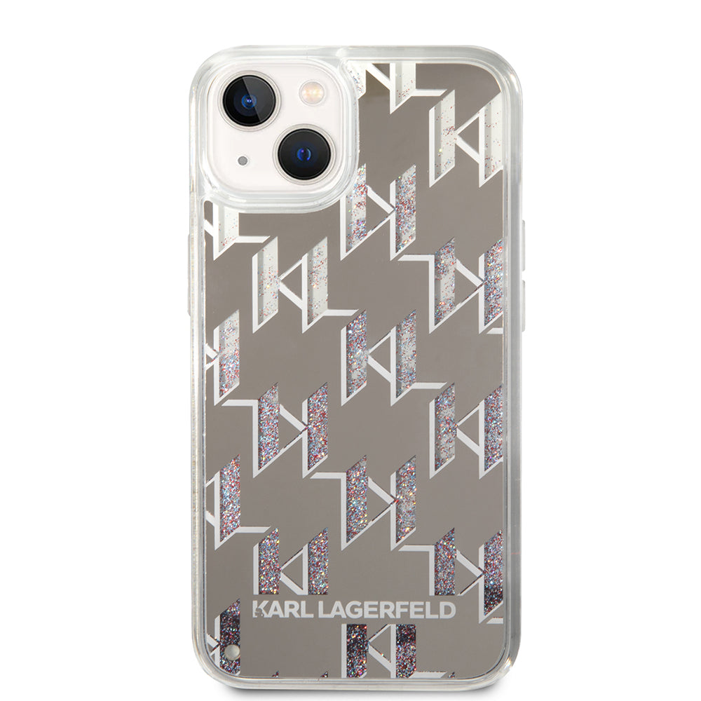 Θήκη για Apple iPhone 14, Karl Lagerfeld, Liquid Glitter Monogram, Ασημί