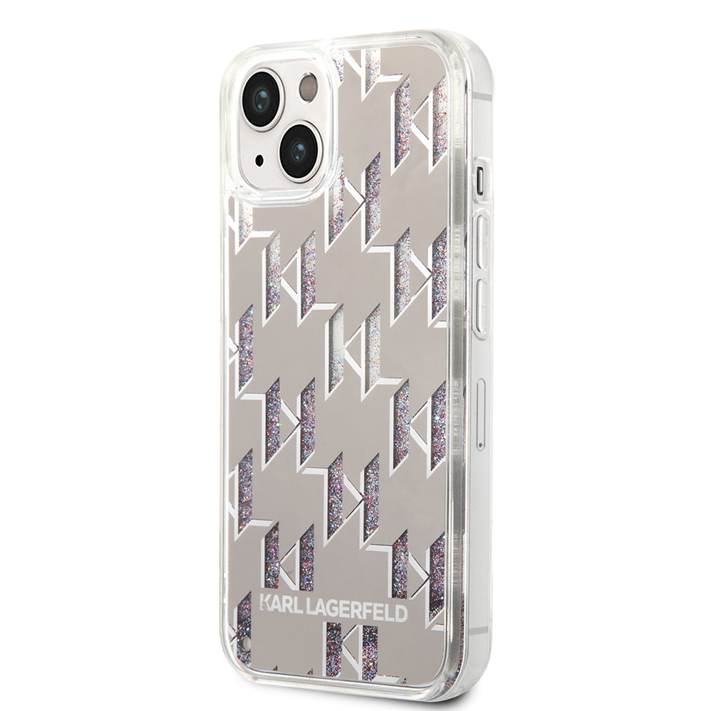 Θήκη για Apple iPhone 14, Karl Lagerfeld, Liquid Glitter Monogram, Ασημί