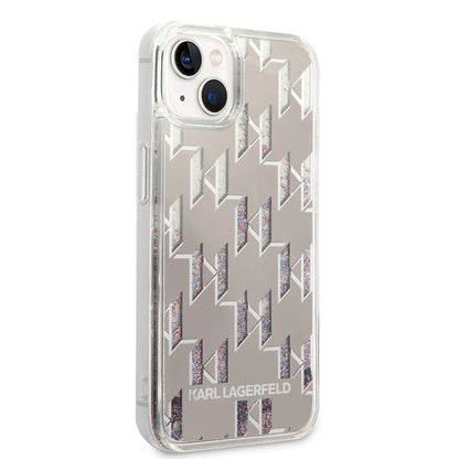 Θήκη για Apple iPhone 14, Karl Lagerfeld, Liquid Glitter Monogram, Ασημί